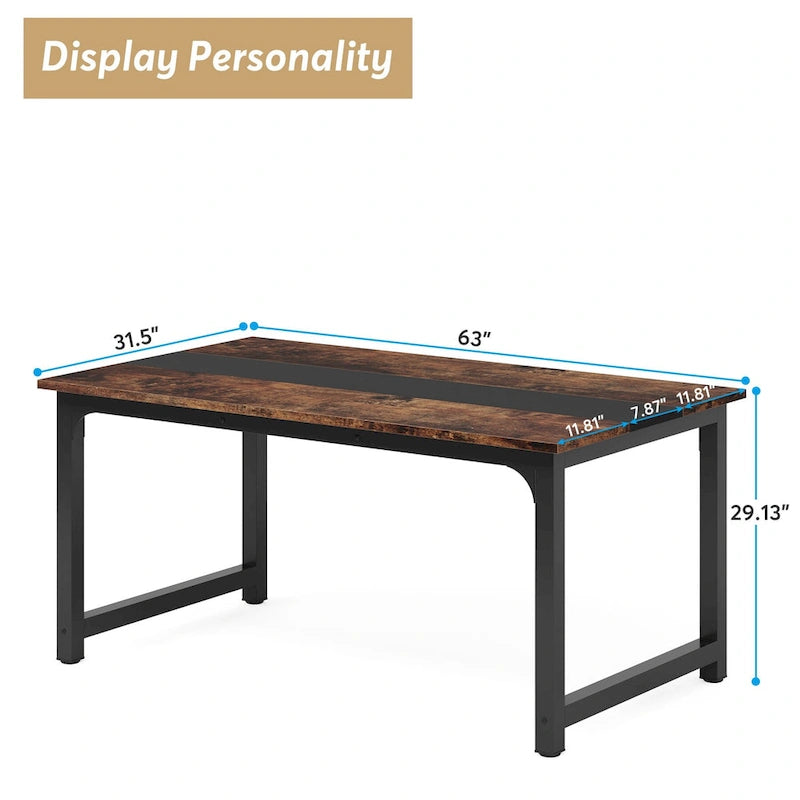 Mesa de comedor industrial de 63 pulgadas, mesa de cocina moderna - 63 L x 31.5 W x 29.13 H